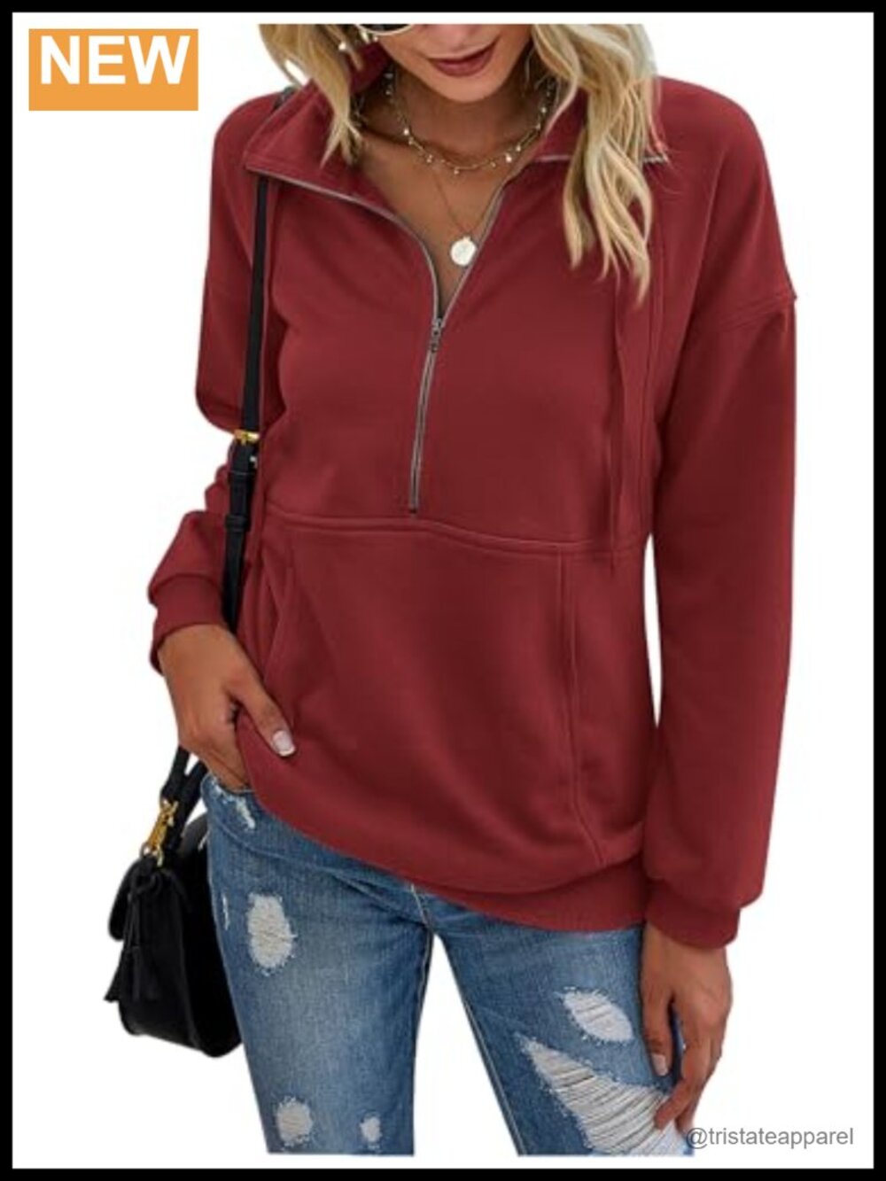 Women's Half Zip Long Sleeve Sweatshirt Pullover with Pocket
